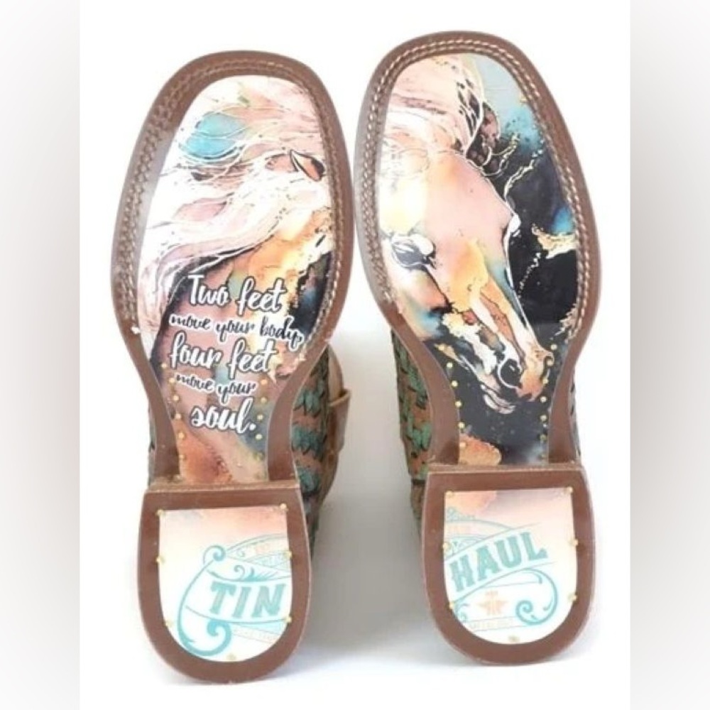 Tin Haul Ladies Horse Sole Sq Toe Boots - Picture 2 of 13
